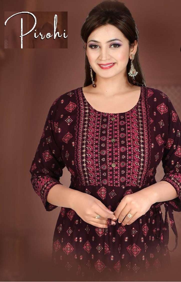 PIROHI BY ASLIWHOLESALE RAYON GOLD FOIL PRINT KURTIS