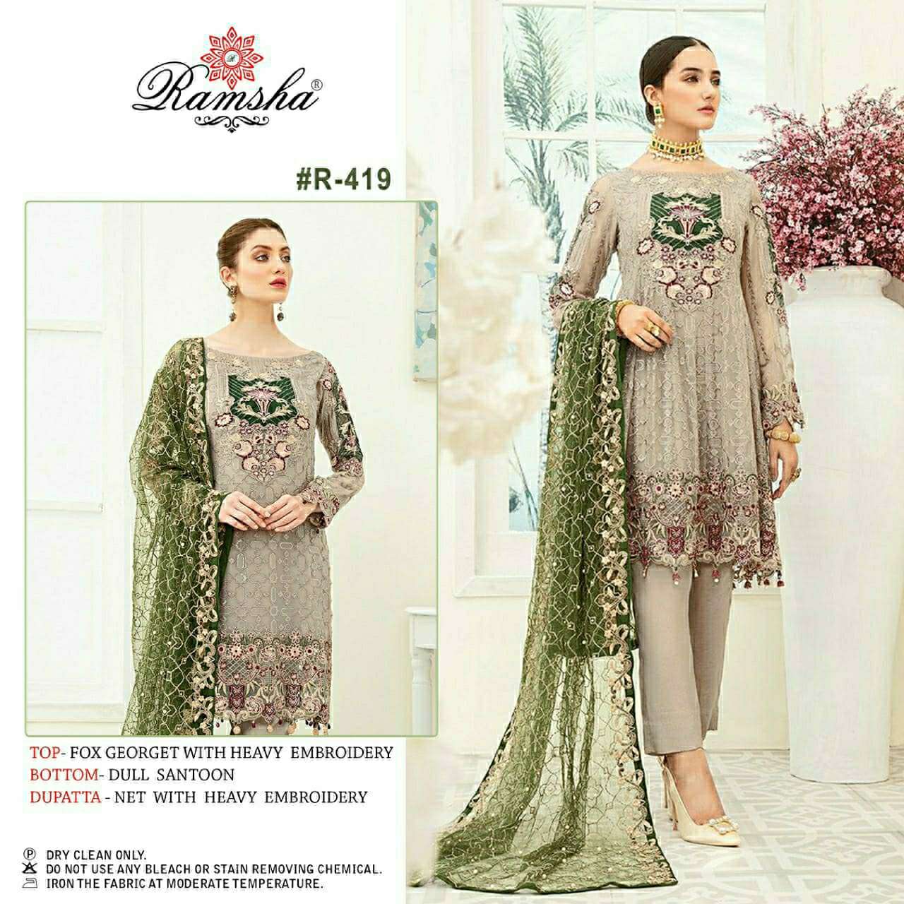 R-419 HIT DESIGN BY RAMSHA GEORGETTE EMBROIDERY PAKISTANI DRESS