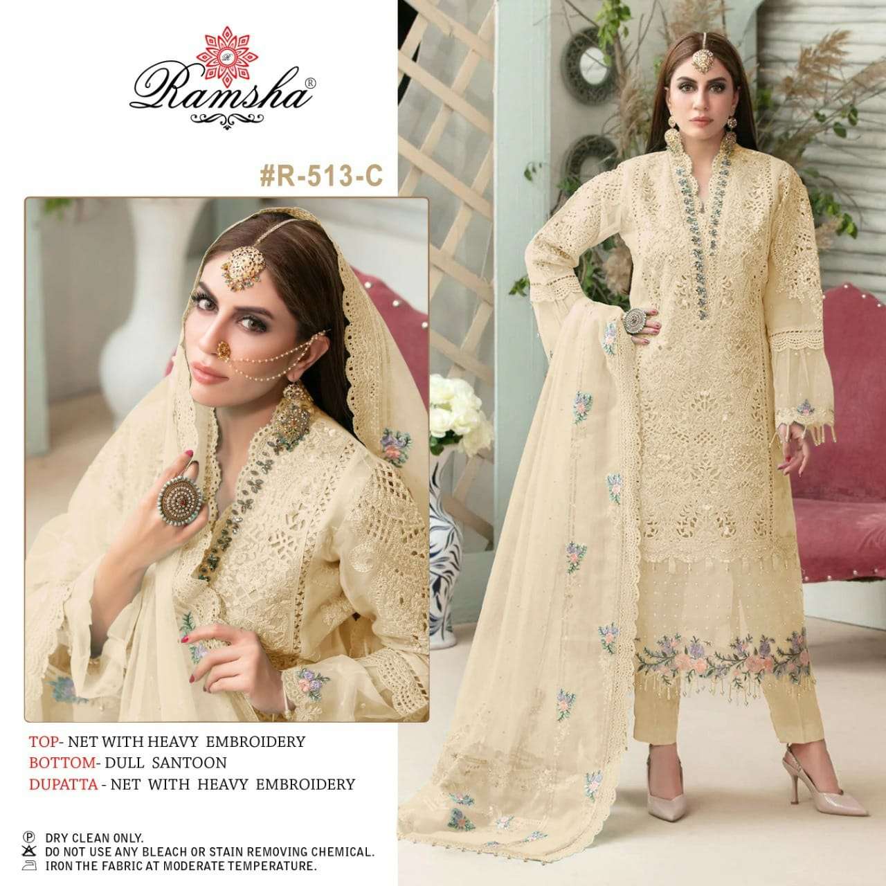 R-513 C HIT DESIGN BY RAMSHA NET EMBROIDERY PAKISTANI DRESS