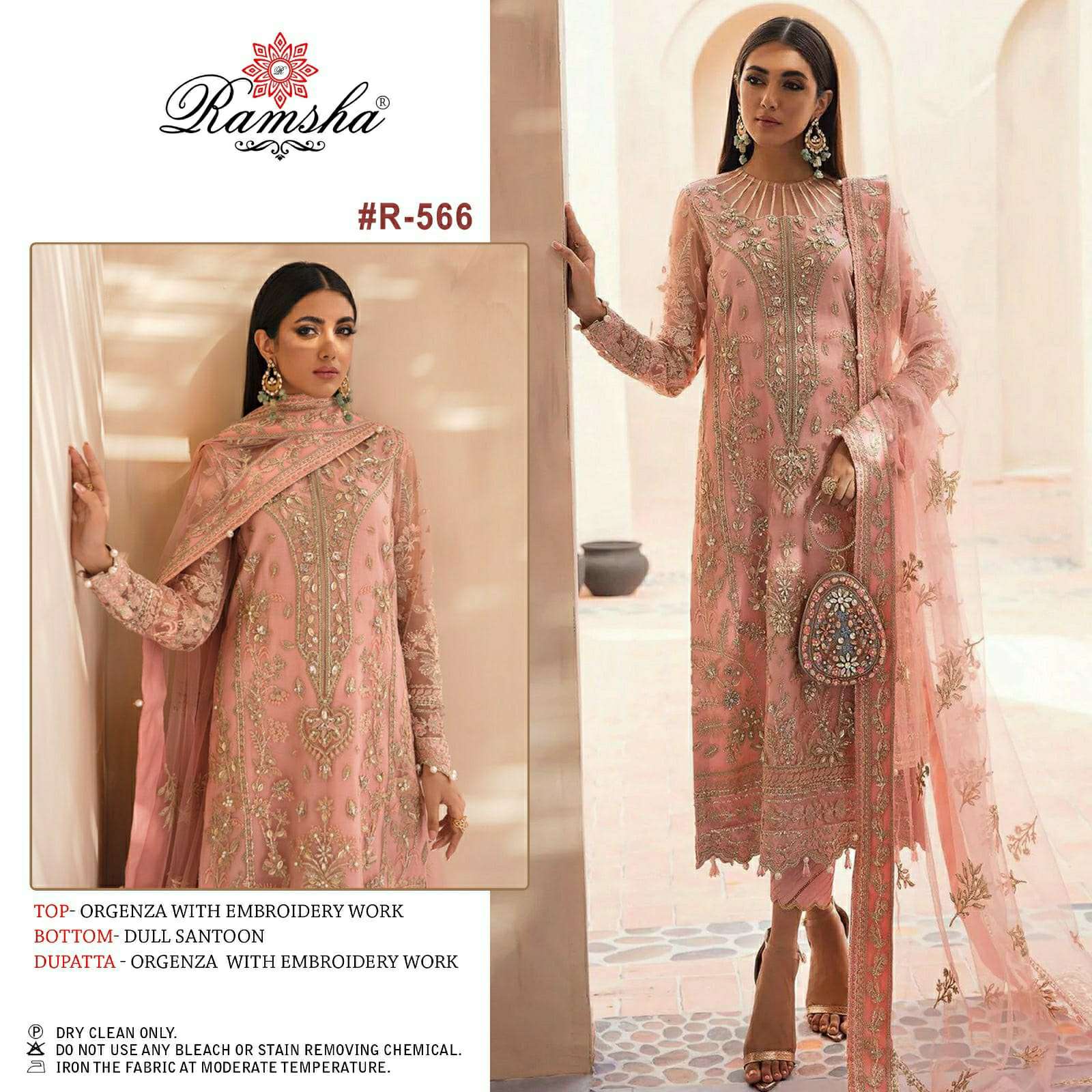 R-566 HIT DESIGN BY RAMSHA ORGANZA EMBROIDERY PAKISTANI DRESS