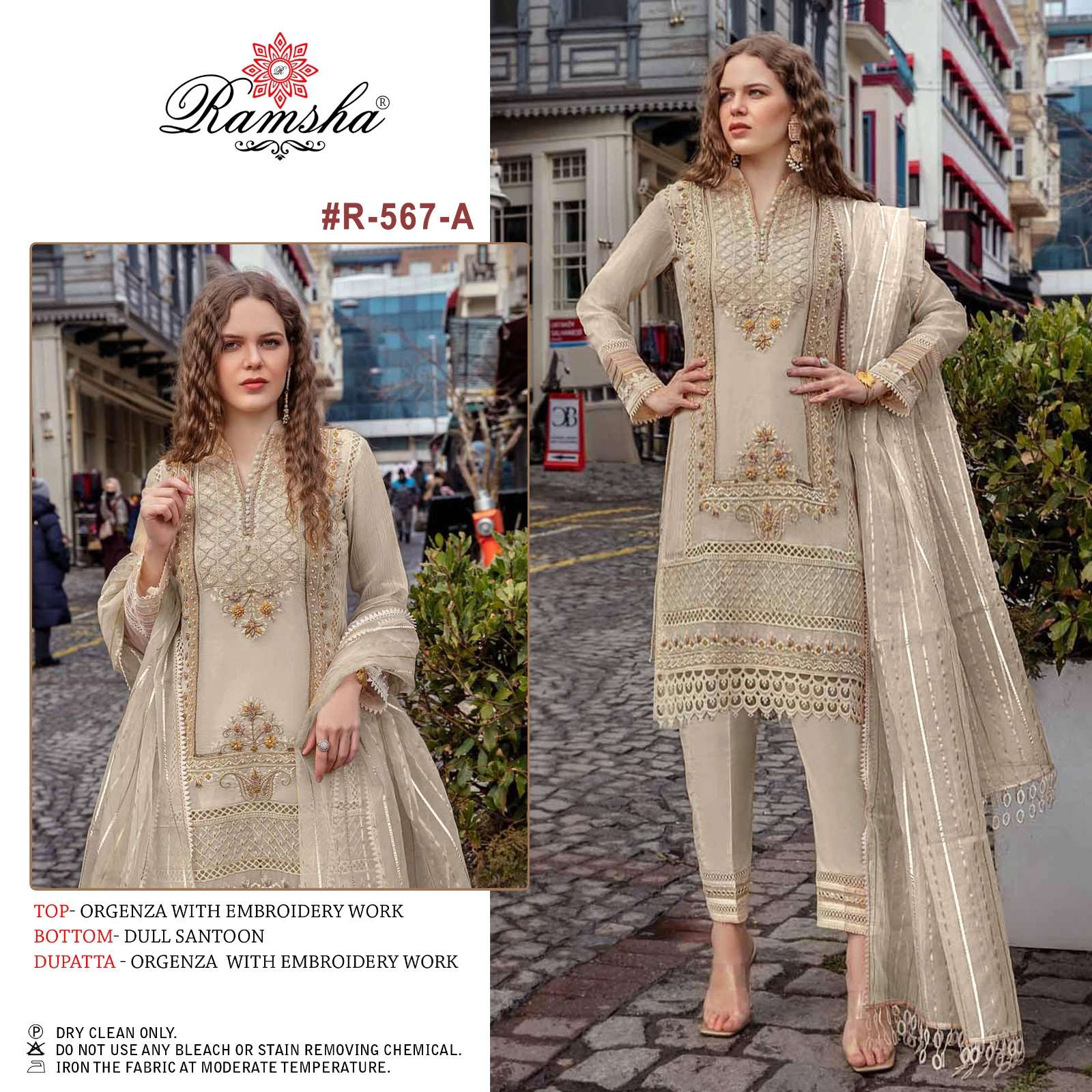 R-567-A HIT DESGIN BY RAMSHA ORGANZA WITH EMBROIDERY WORK HEAVY DRESSES