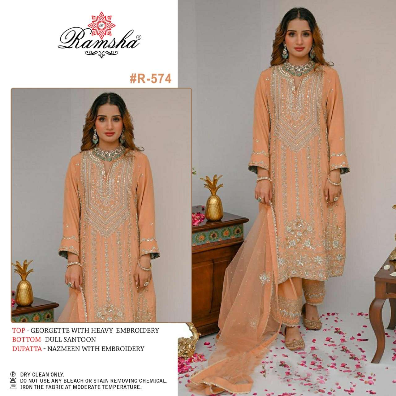 R-574 HIT DESIGN BY RAMSHA GEORGETTE EMBROIDERY PAKISTANI DRESS