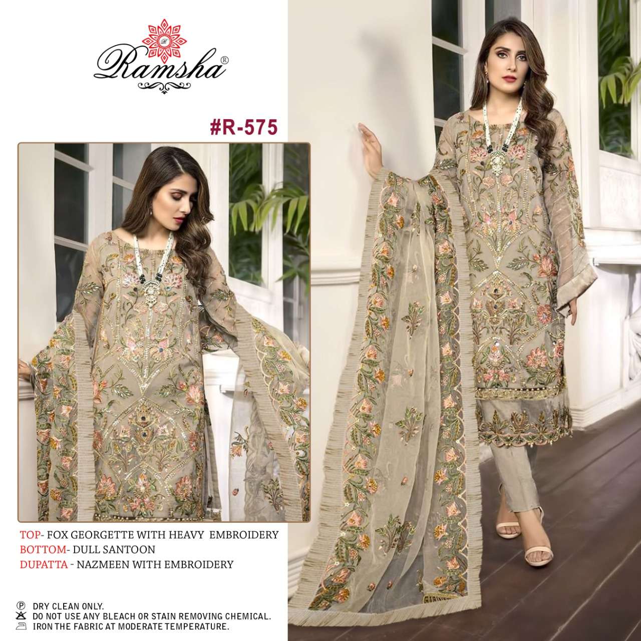 R-575 HIT DESIGN BY RAMSHA GEORGETTE EMBROIDERY PAKISTANI DRESS