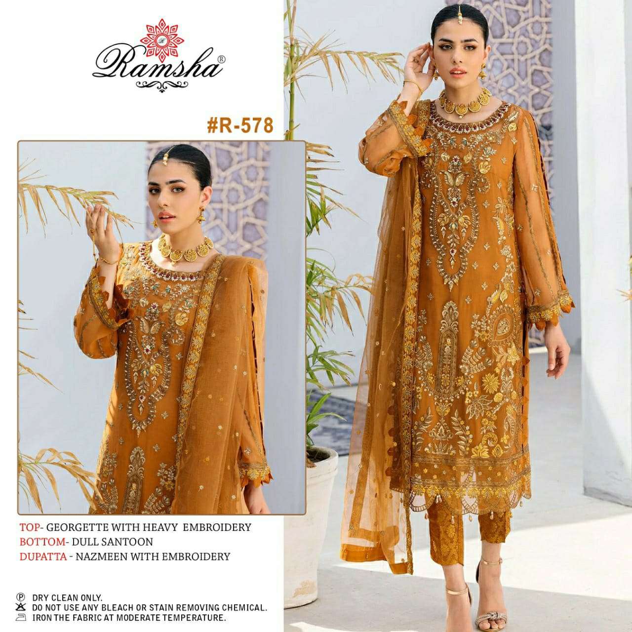 R-578 HIT DESIGN BY RAMSHA GEORGETTE EMBROIDERY PAKISTANI DRESS