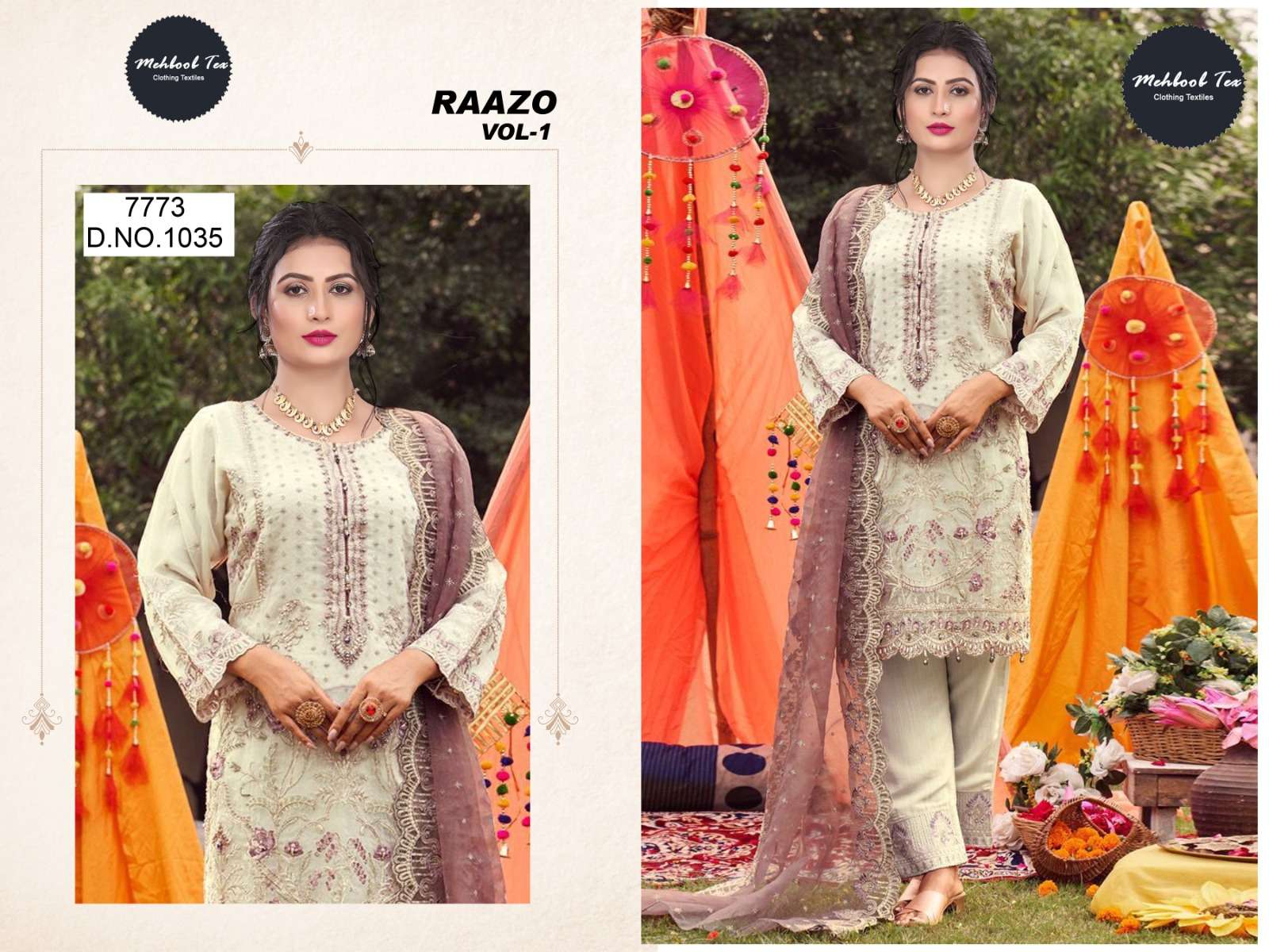 RAAZO VOL-1 BY MEHBOOB TEX ORGANZA EMBROIDERY PAKISTANI DRESS