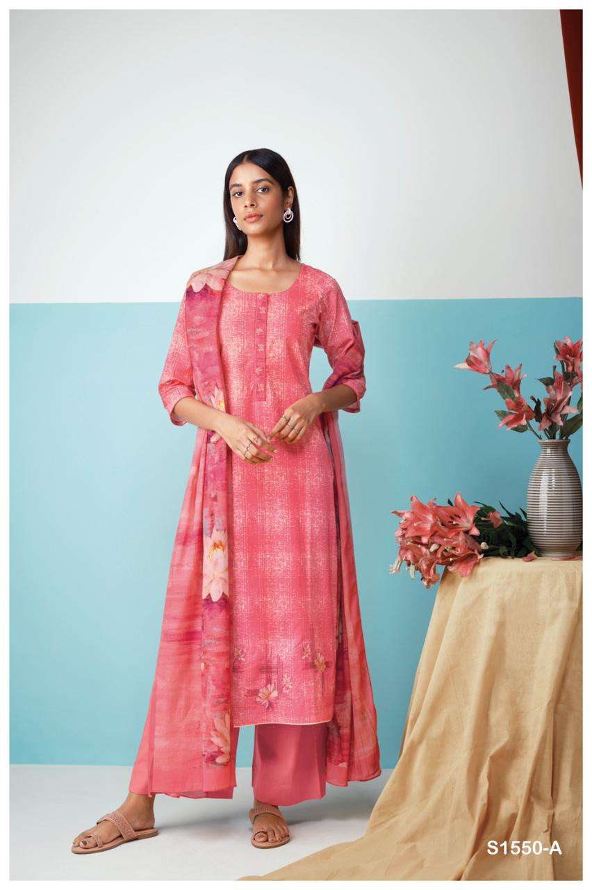 RADHA BY GANGA FASHIONS 1550-A TO1550-D SERIES COTTON EMBROIDERY DRESSES