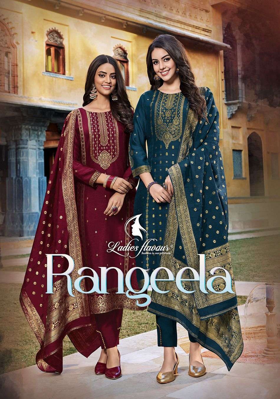 RANGEELA BY LADIES FLAVOUR 1001 TO 1004 SERIES VISCOSE JACQUARD STITCHED DRESSES