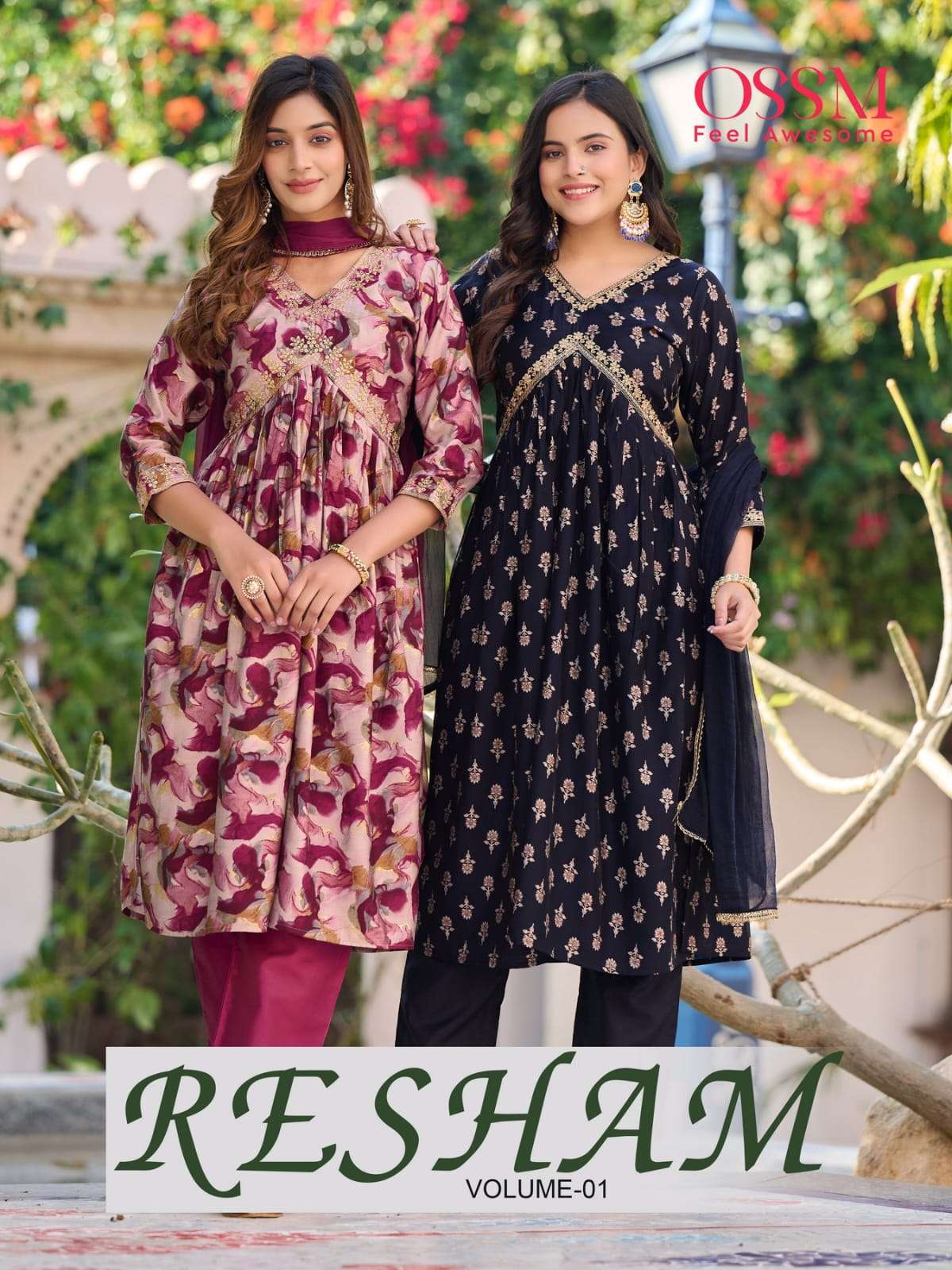 RESHAM VOL-1 BY OSSM 101 TO 106 SERIES CHANDERI EMBROIDERY STITCHED DRESSES