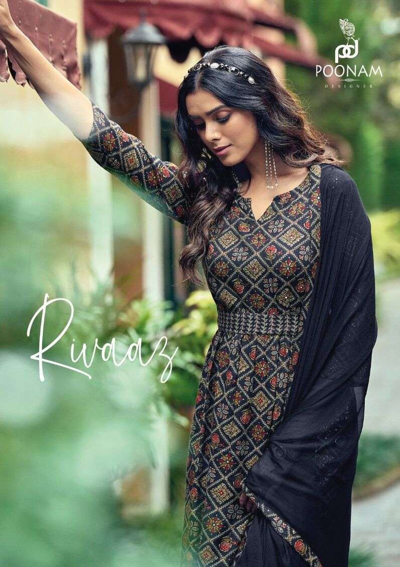 RIWAAZ BY POONAM DESIGNER 10001 TO 10008 SERIES RAYON STITCHED DRESSES