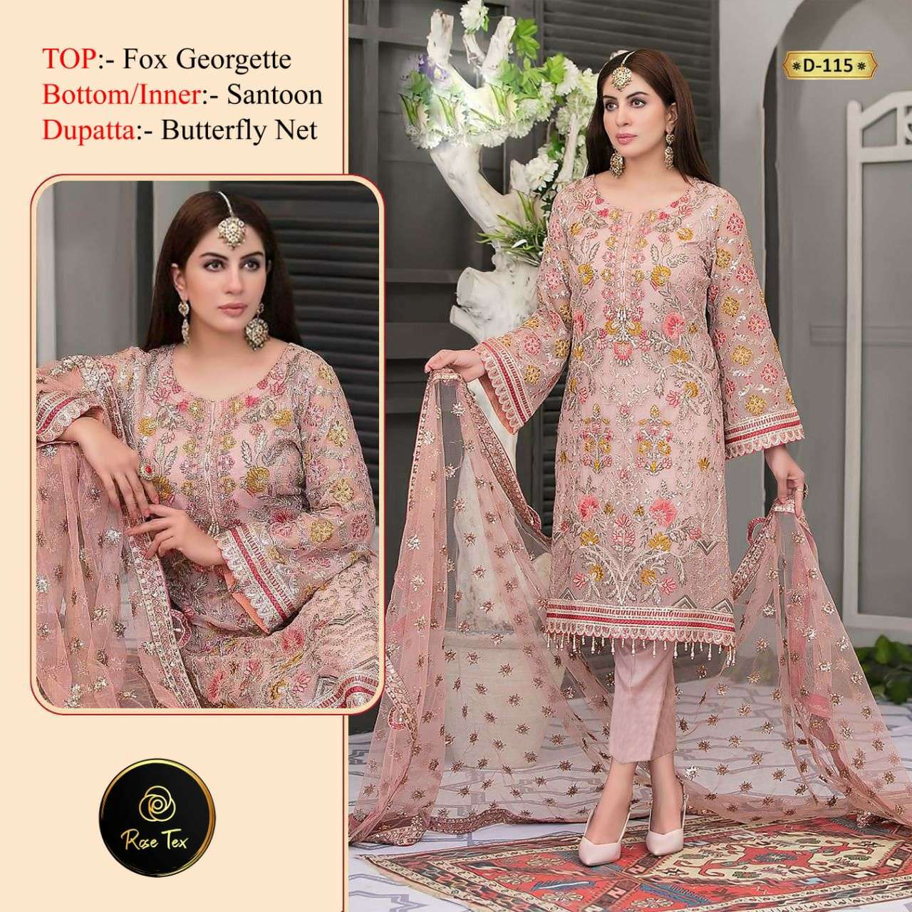 ROSE TEX 115 BY ASLIWHOLESALE FAUX GEORGETTE PAKISTANI DRESS