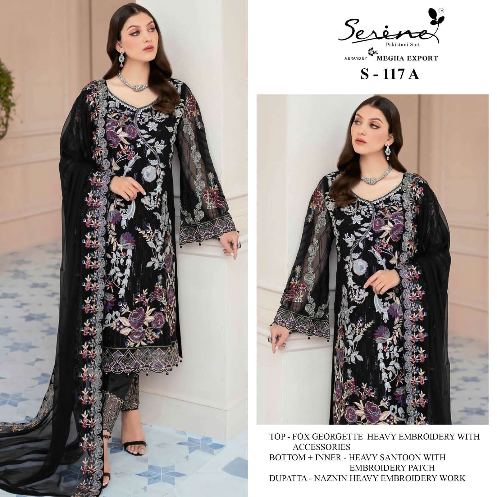 S-117 HIT DESIGN BY SERENE FAUX GEORGETTE EMBRODERY PAKISTANI DRESS