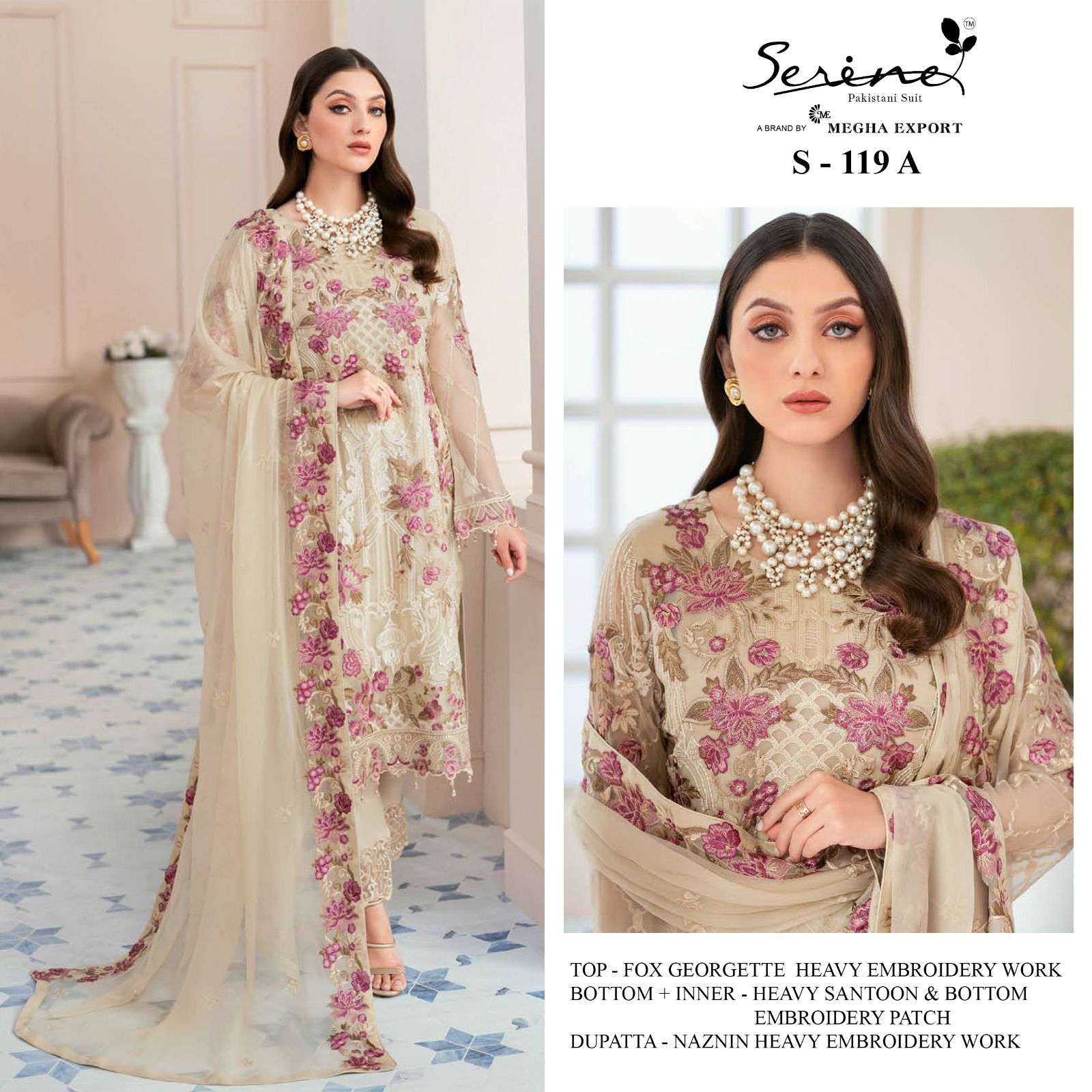 S-119 HIT DESIGN BY SERENE FAUX GEORGETTE EMBRODERY PAKISTANI DRESS