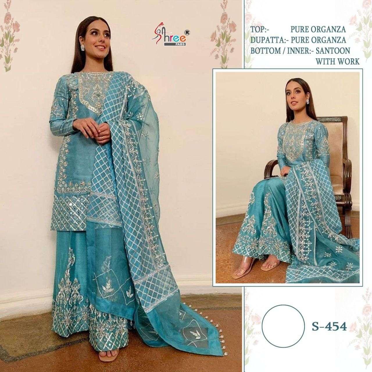 S-454 & 454-E COLOURS BY SHREE FABS ORGANZA EMBROIDERY STITCHED PAKISTANI DRESSES