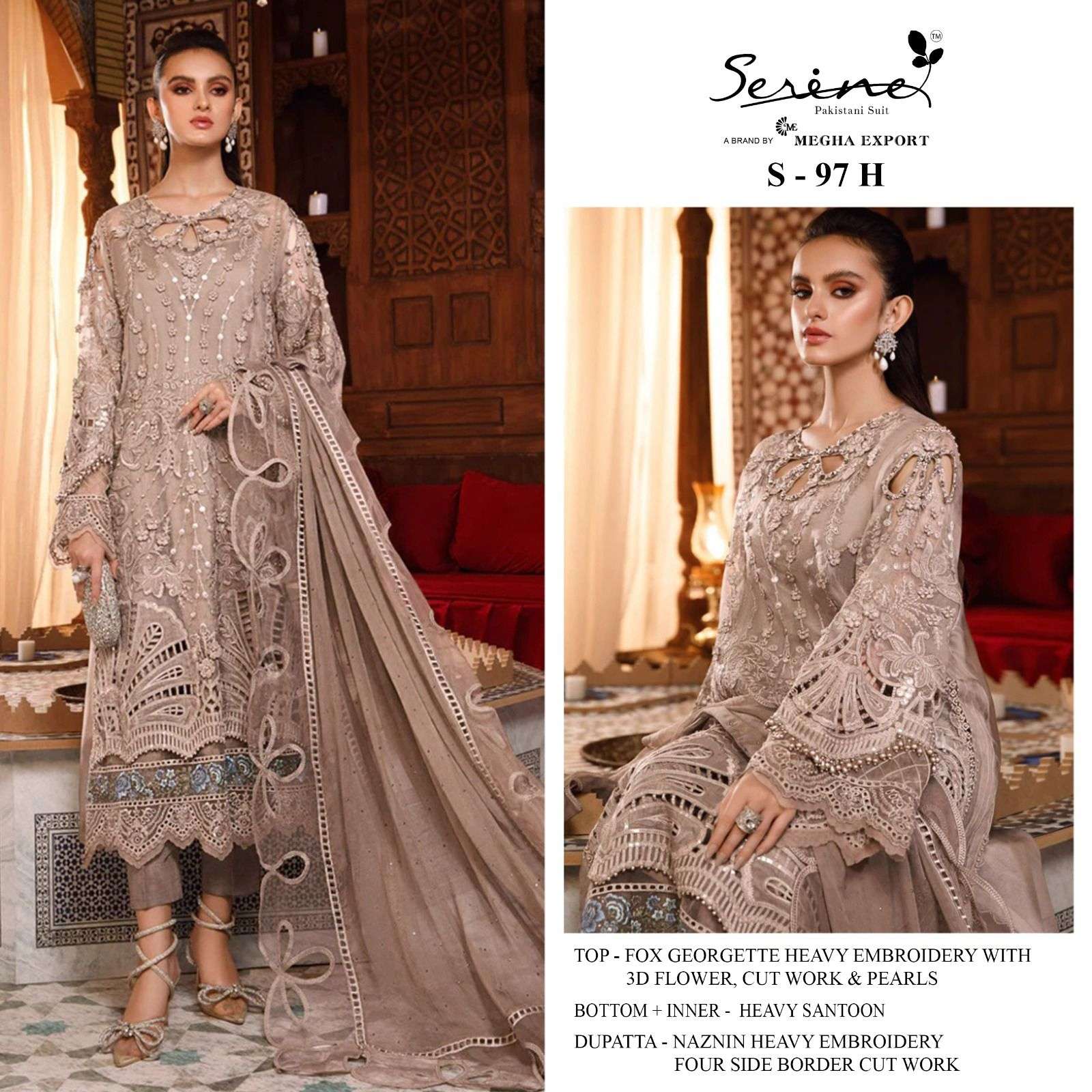 S-97 H HIT DESIGN BY SERENE FAUX GEORGETTE EMBRODERY PAKISTANI DRESS