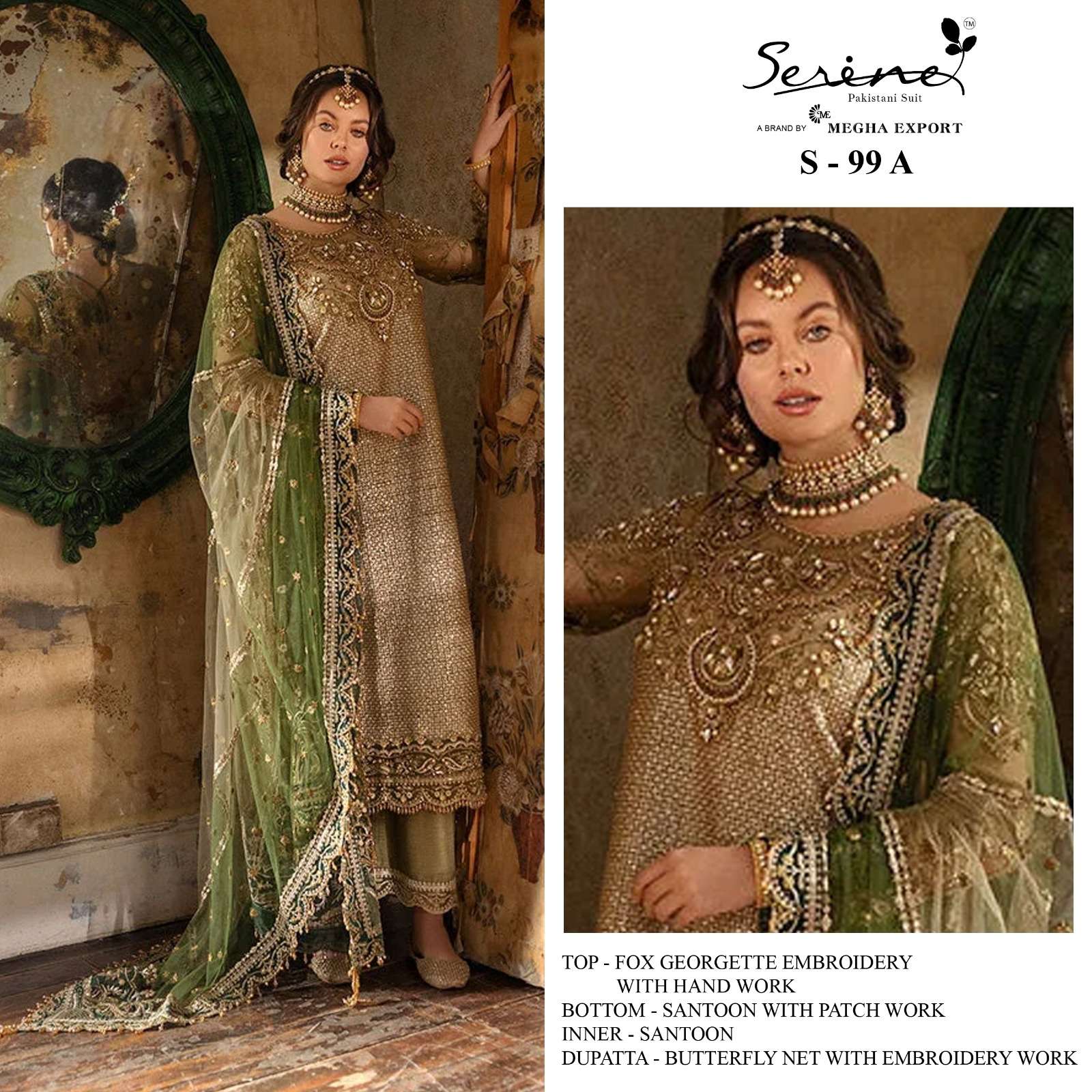 S-99 A HIT DESIGN BY SERENE FAUX GEORGETTE EMBROIDERY PAKISTANI DRESS