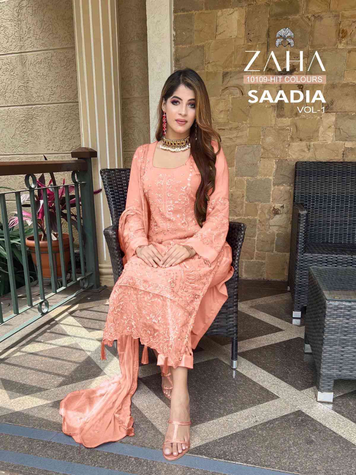 SAADIA VOL-1 BY ZAHA 10109-A TO 10109-D SERIES GEORGETTE PAKISTANI DRESSES