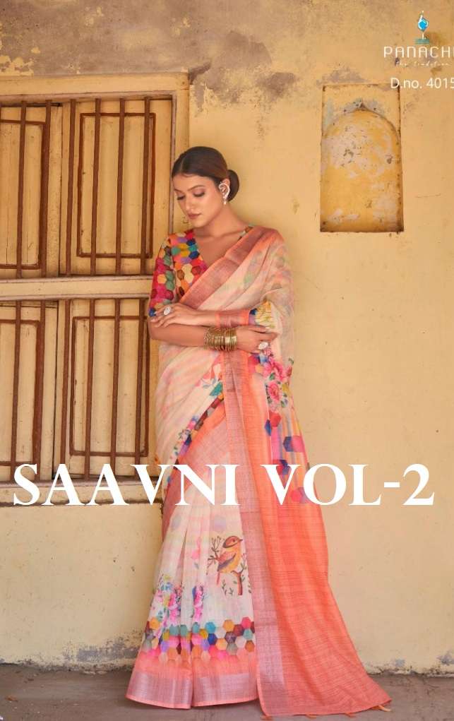 SAAVNI VOL-2 BY BHUMI 4011 TO 4019 SERIES LINEN PRINT SAREES