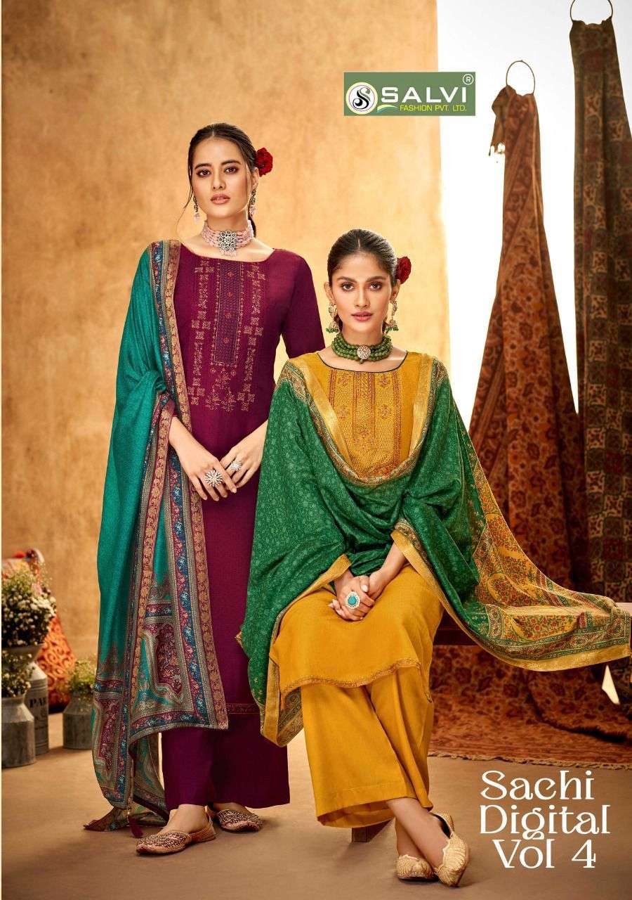 SACHI DIGITAL VOL-4 BY SALVI FASHION 4001 TO 4008 SERIES SILK EMBROIDERY DRESSES