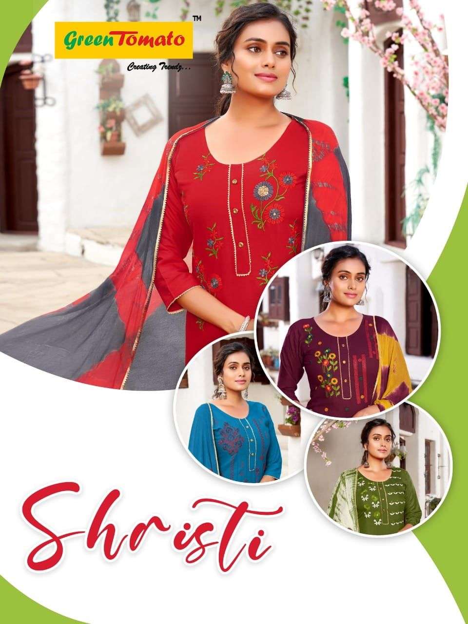 SHRISTI BY GREEN TOMATO 1001 TO 1008 SERIES RAYON EMBROIDERY STITCHED DRESSES