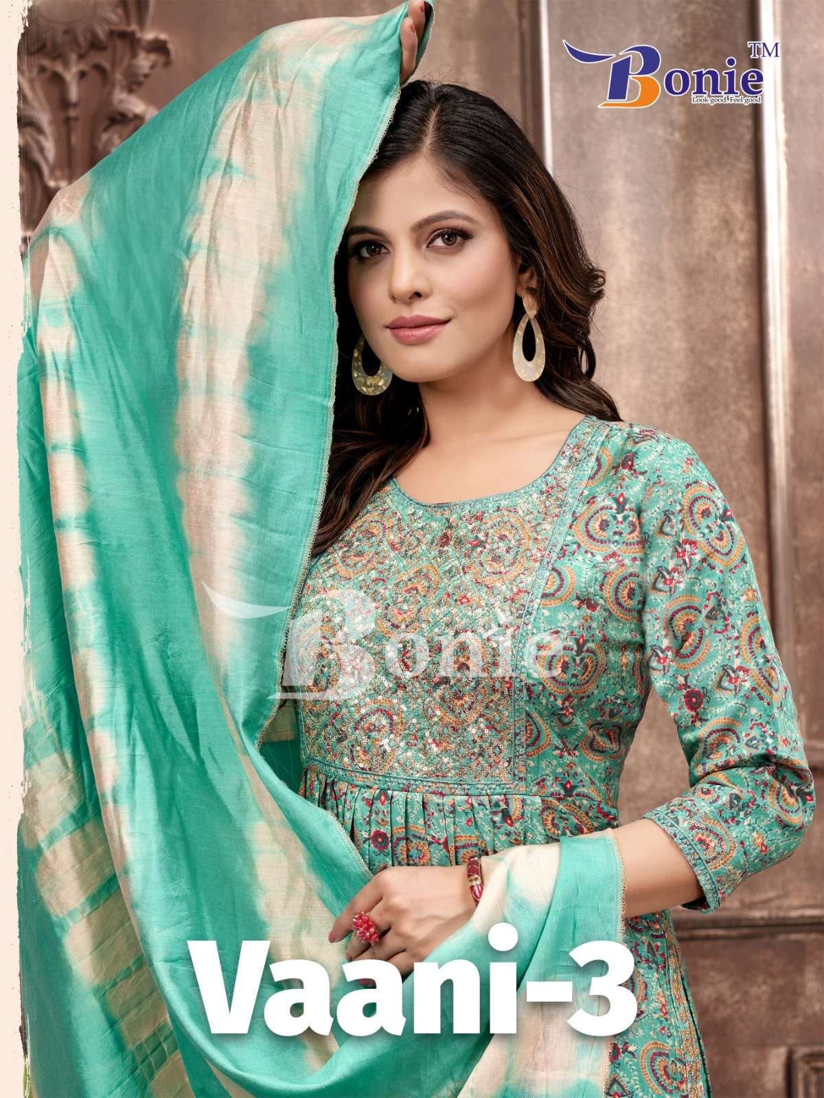 VAANI VOL-3 BY BONIE 3001 TO 3006 SERIES CHANDERI WORK STITCHED DRESS