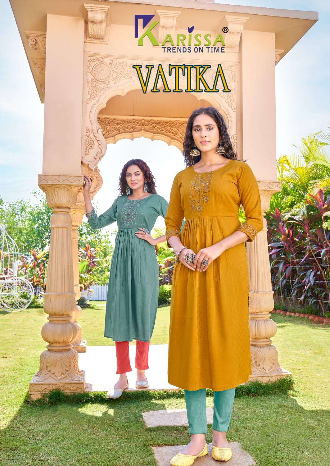 VATIKA BY KARISSA 1001 TO 1006 SERIES LIVA RAYON WORK STITCHED KURTIS