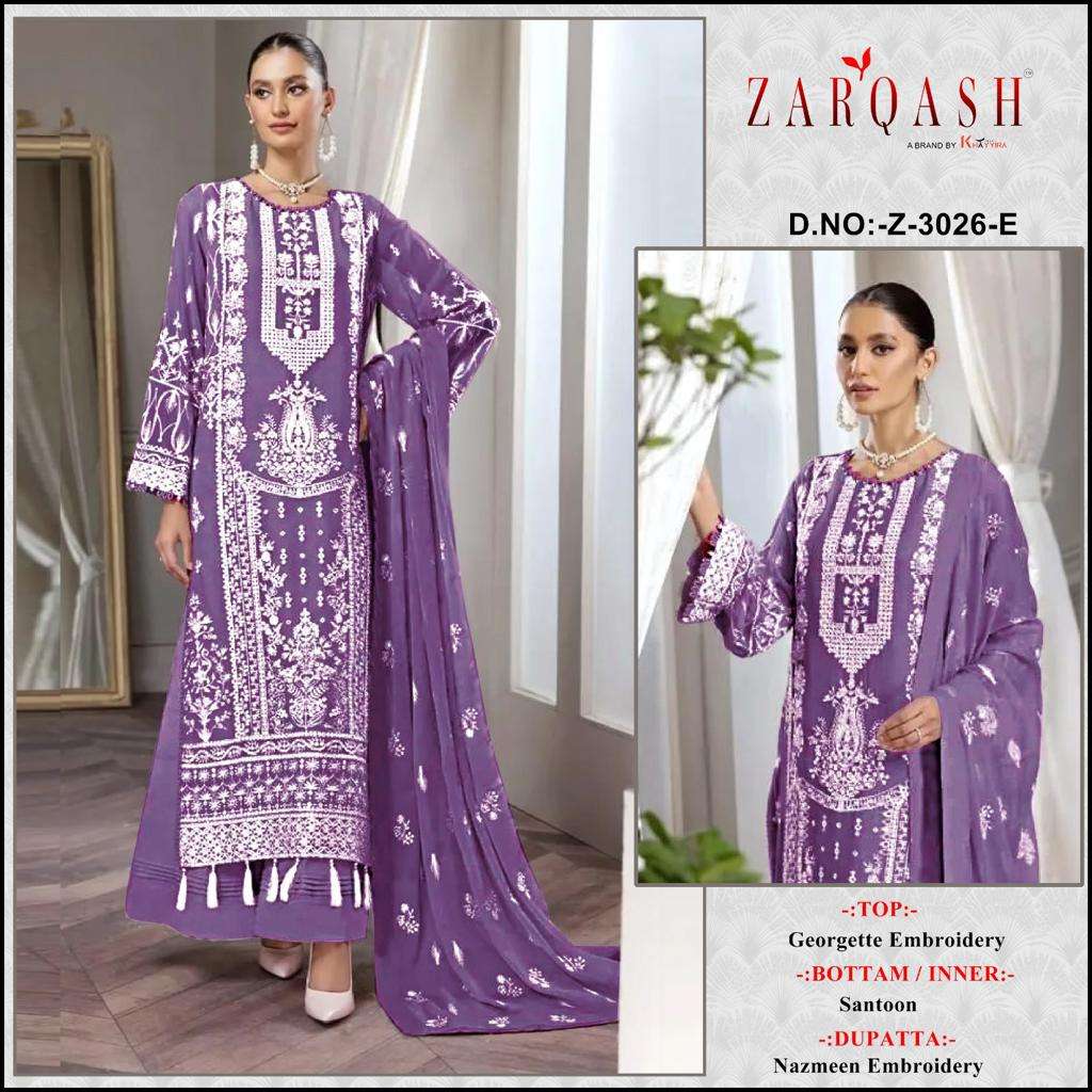 Z-3026 COLOURS BY ZARQASH 3026-E TO 3026-H SERIES GEOGETTE WORK DRESSES