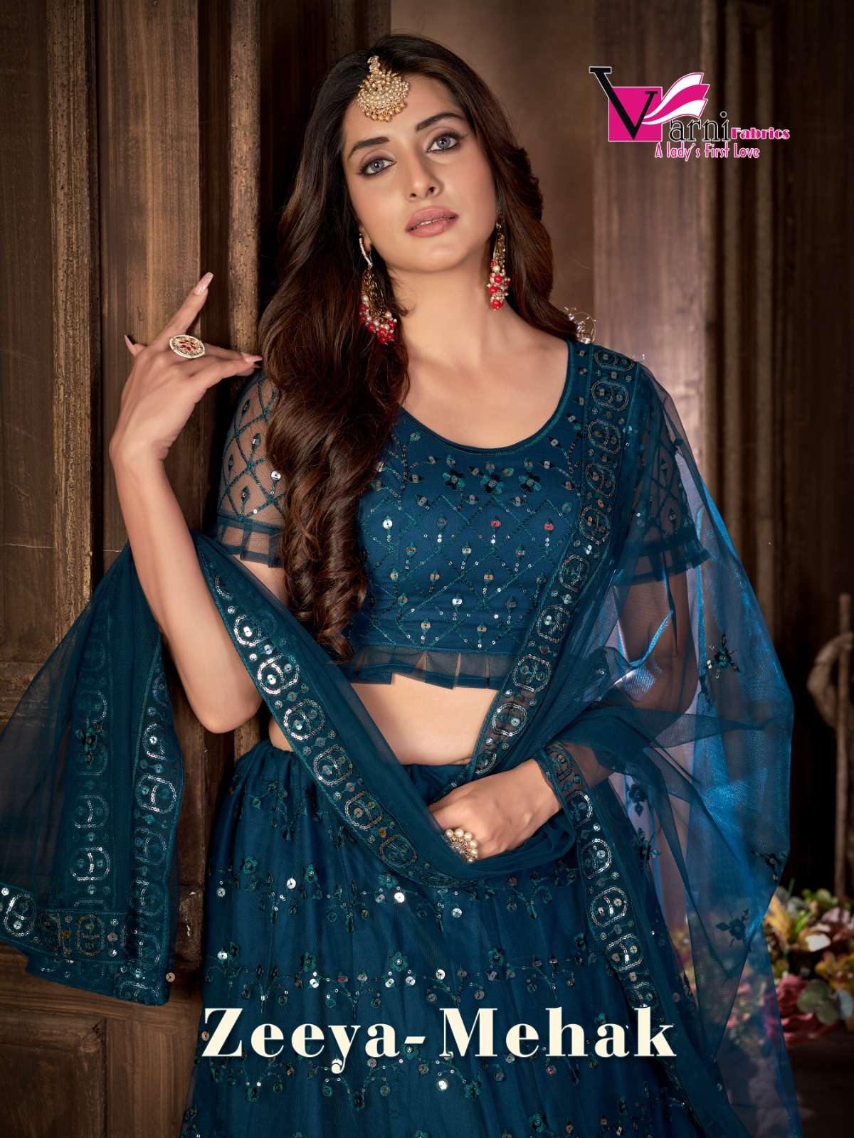 ZEEYA MEHAK BY VARNI FABRICS 7001 TO 7004 SERIES NET EMBROIDERY LEHENGAS