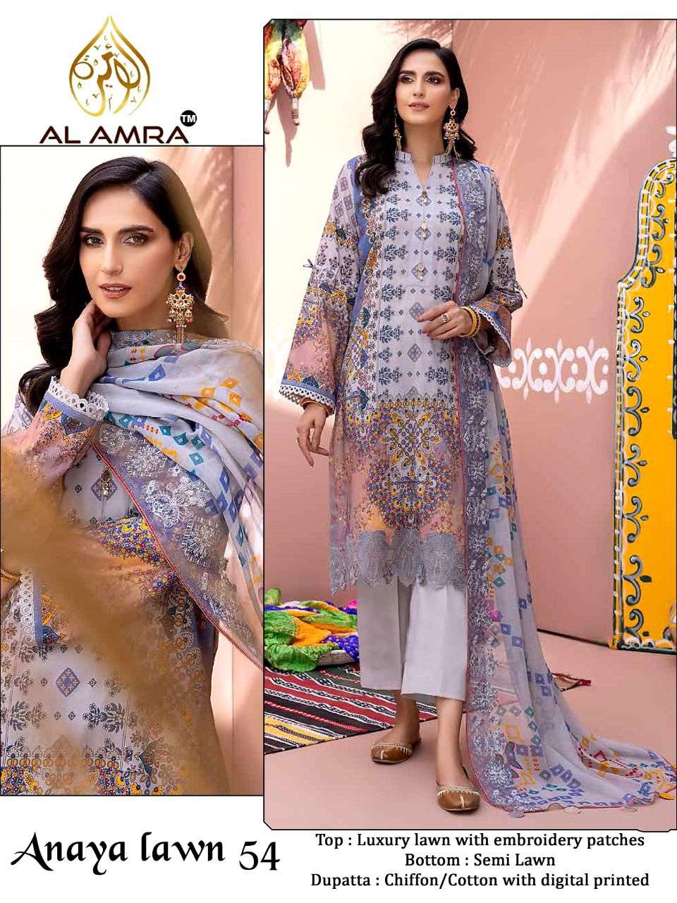 ZF ANAYA LAWN 54-55  BY AL AMRA LAWN COTTON EMBORIDERED PAKISTANI DRESS