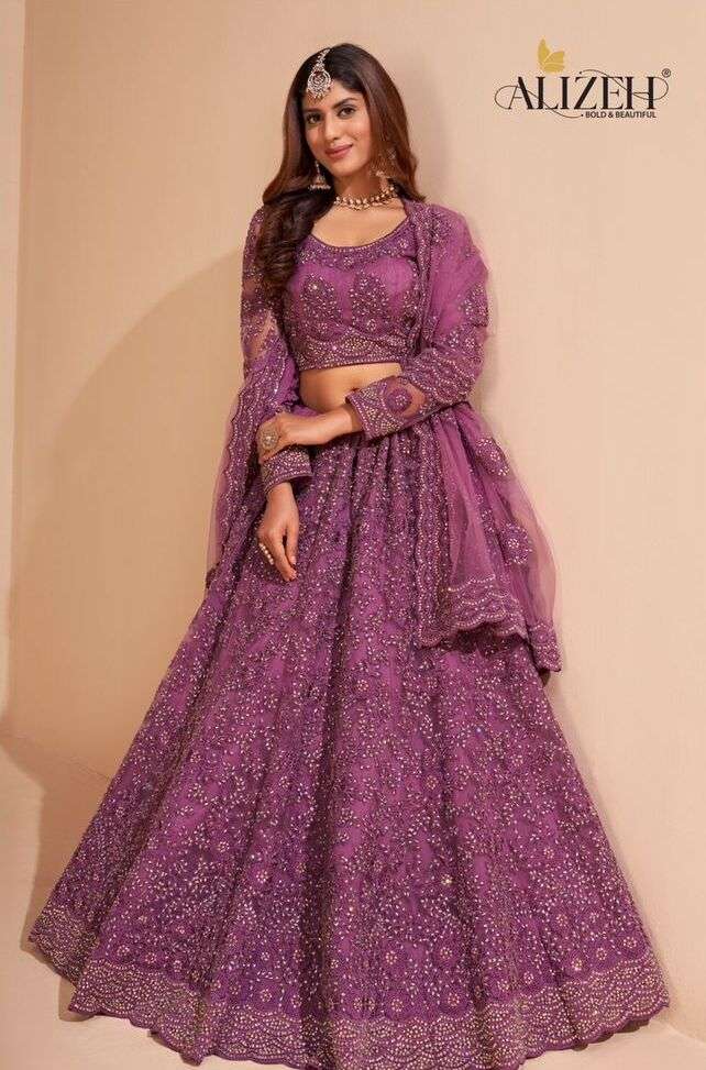 1003 COLOURS BY ALIZEH 1003-A TO 1003-F SERIES NET WITH SILK LEHENGAS