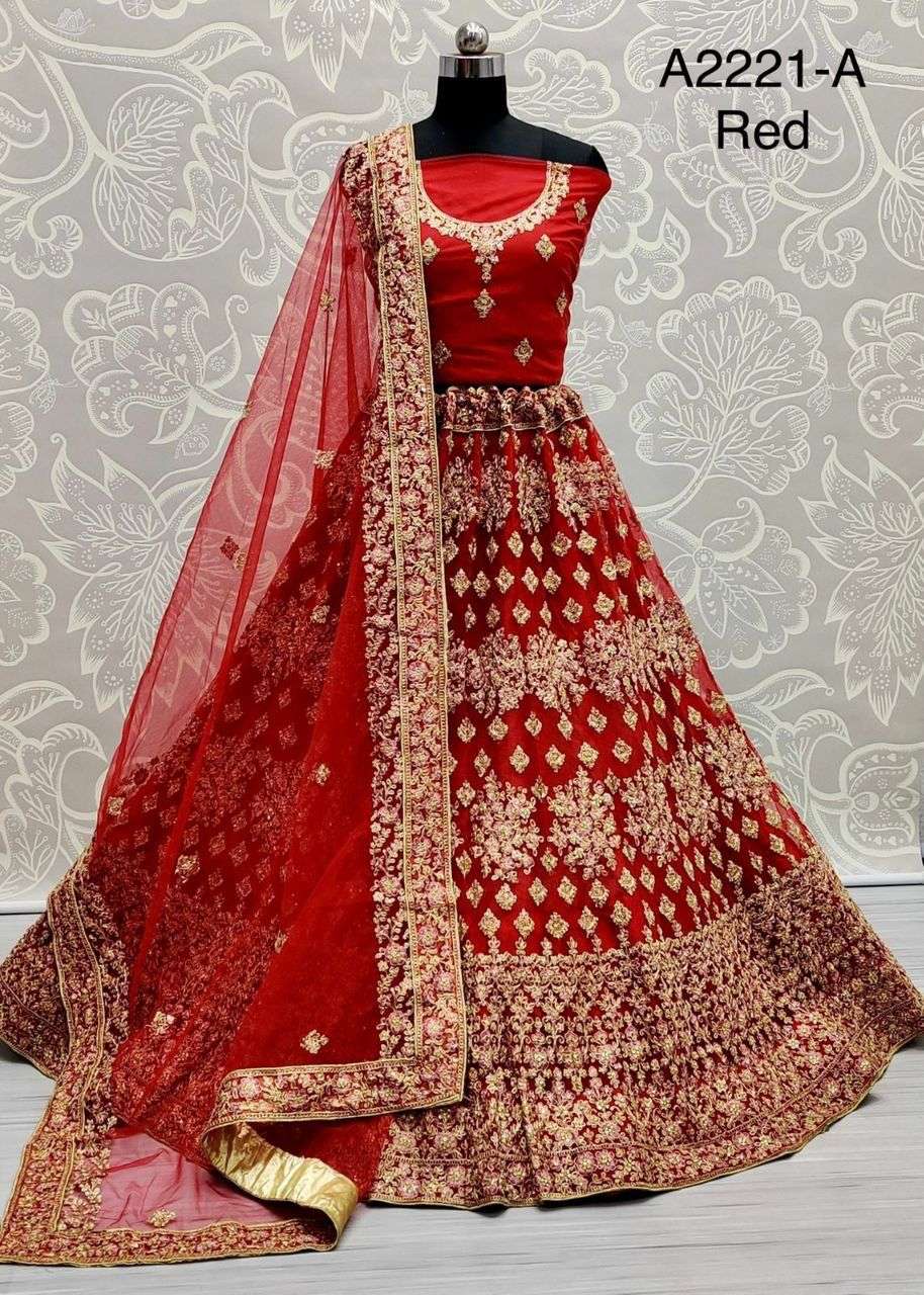 A-2221 COLOURS BY ASLIWHOLESALE BRIDAL NET HEAVY LEHENGAS