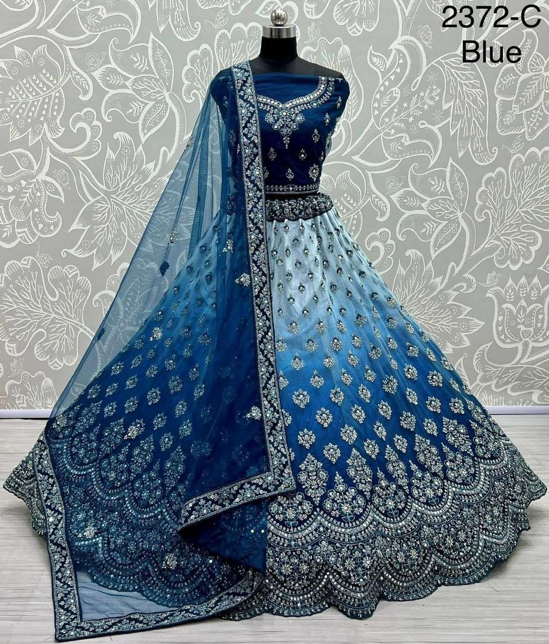 A-2372 COLOURS BY ASLIWHOLESALE BRIDAL NET HEAVY LEHENGAS