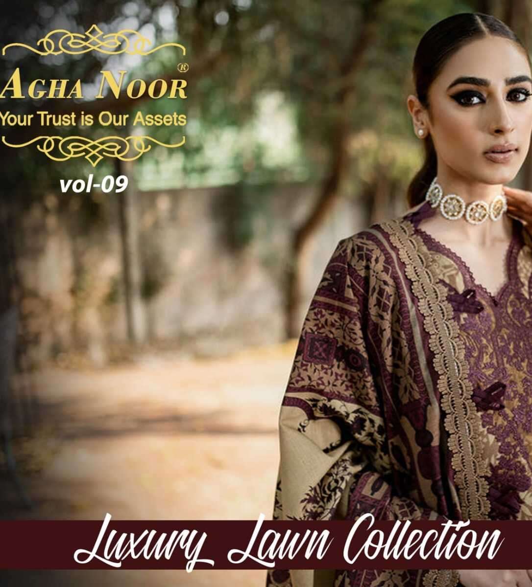 AGHA NOOR VOL-9 BY AGHA NOOR 9001 TO 9006 SERIES LAWN COTTON PAKISTANI DRESSES