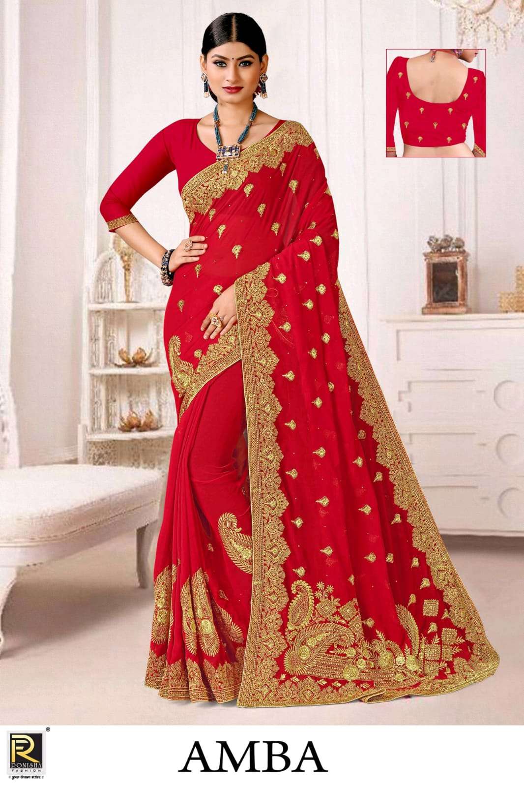 AMBA BY RONISHA FASHION DESIGNER GEORGETTE RED FANCY SAREES