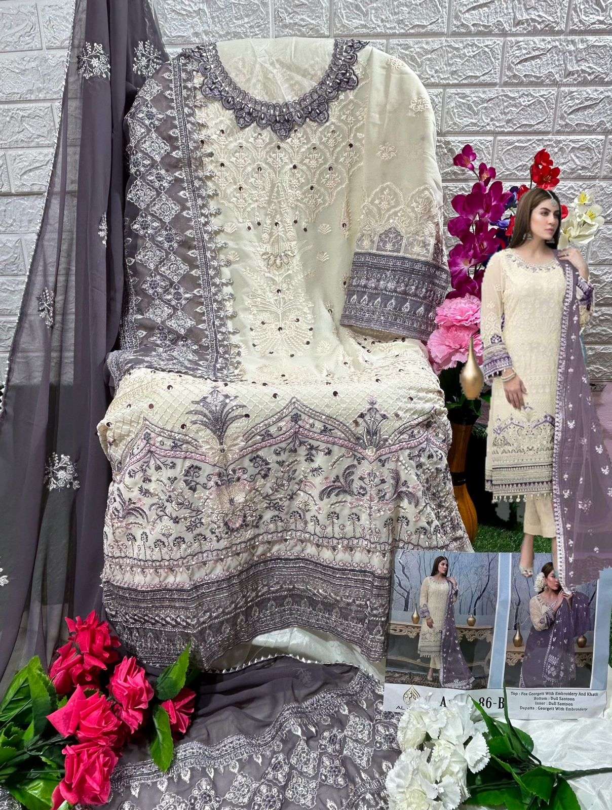 ANAYA 86  HIT DESIGN BY AL AMRA GEORGETTE EMBROIDERY PAKISTANI DRESSES