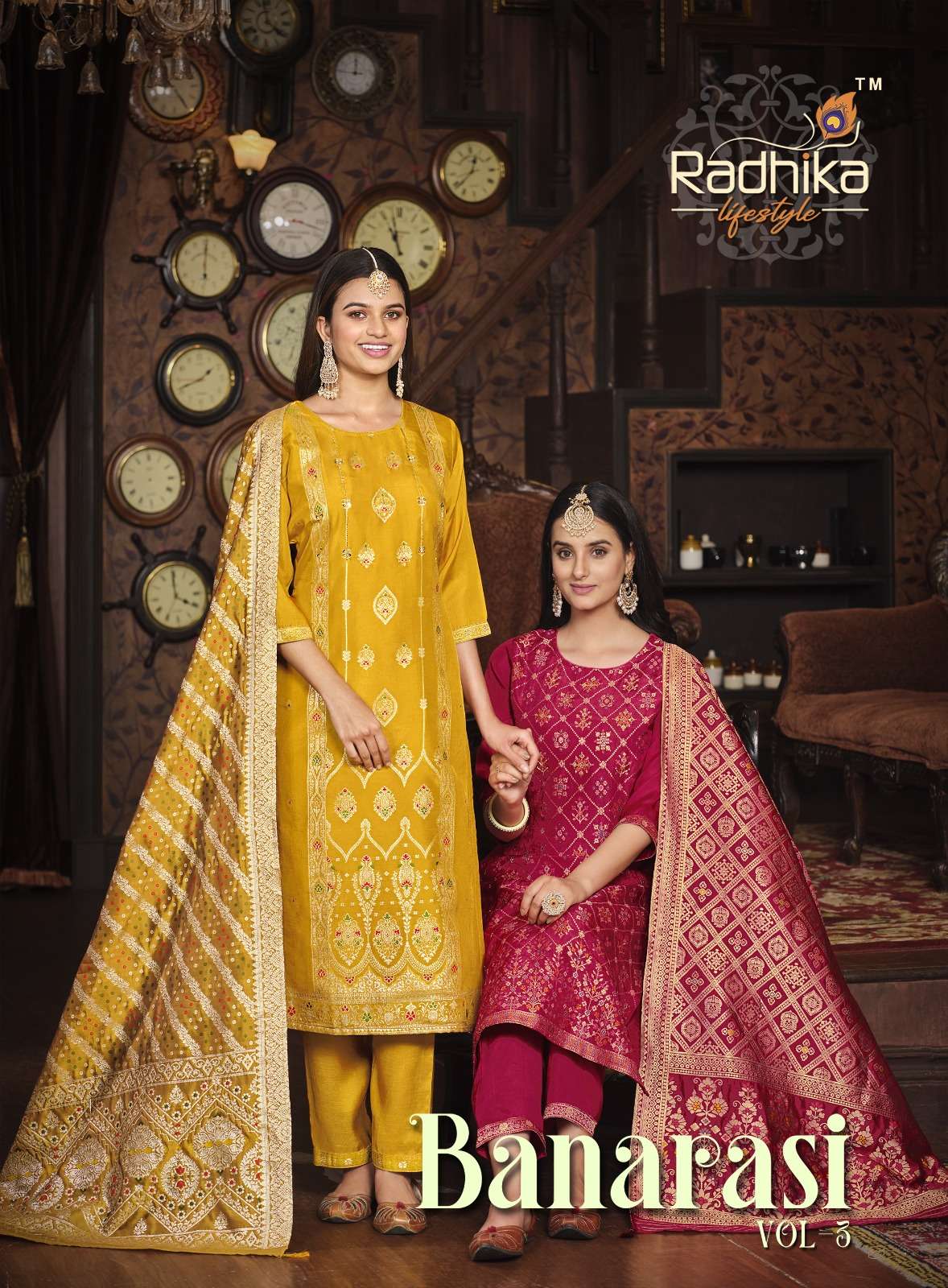 BANARASI VOL-3 BY RADHIKA LIFESTYLE 3001 TO 3006 SERIES SILK STITCHED DRESSES