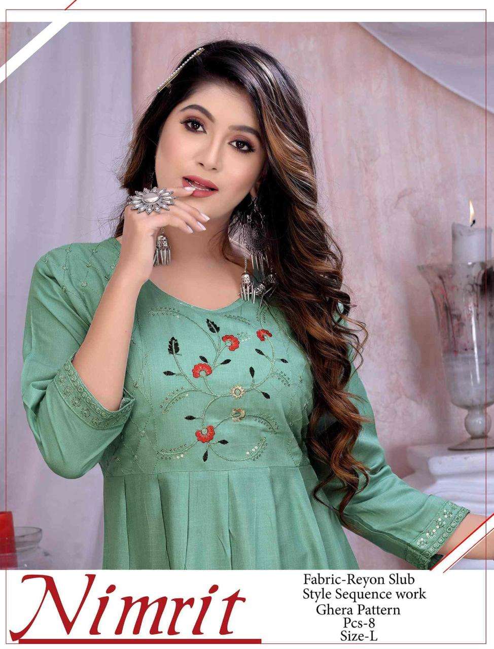 BEAUTY NIMRIT BY ASLIWHOLESALE 3001 TO 3008 RAYON PRINT KURTIS