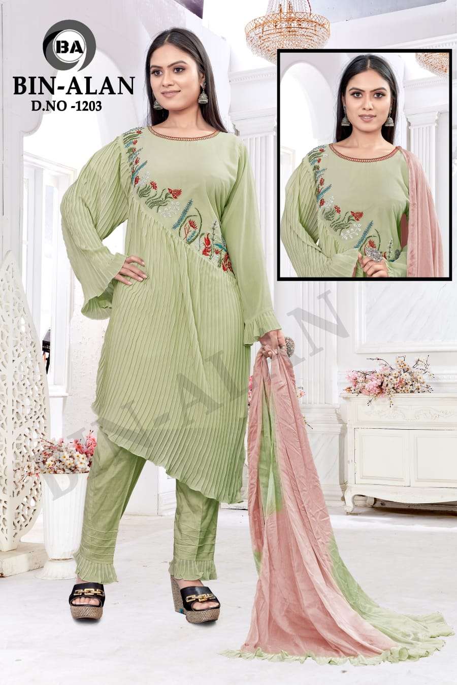 BIN ALAN 1203 COLOURS BY ASLIWHOLESALE GEORGETTE WORK STITCHED DRESSES