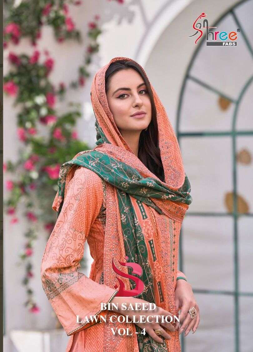 BIN SAEED LAWN COLLECTION VOL-04 BY SHREE FABS 4001 TO 4006 SERIES LAWN PAKISTANI DRESSES