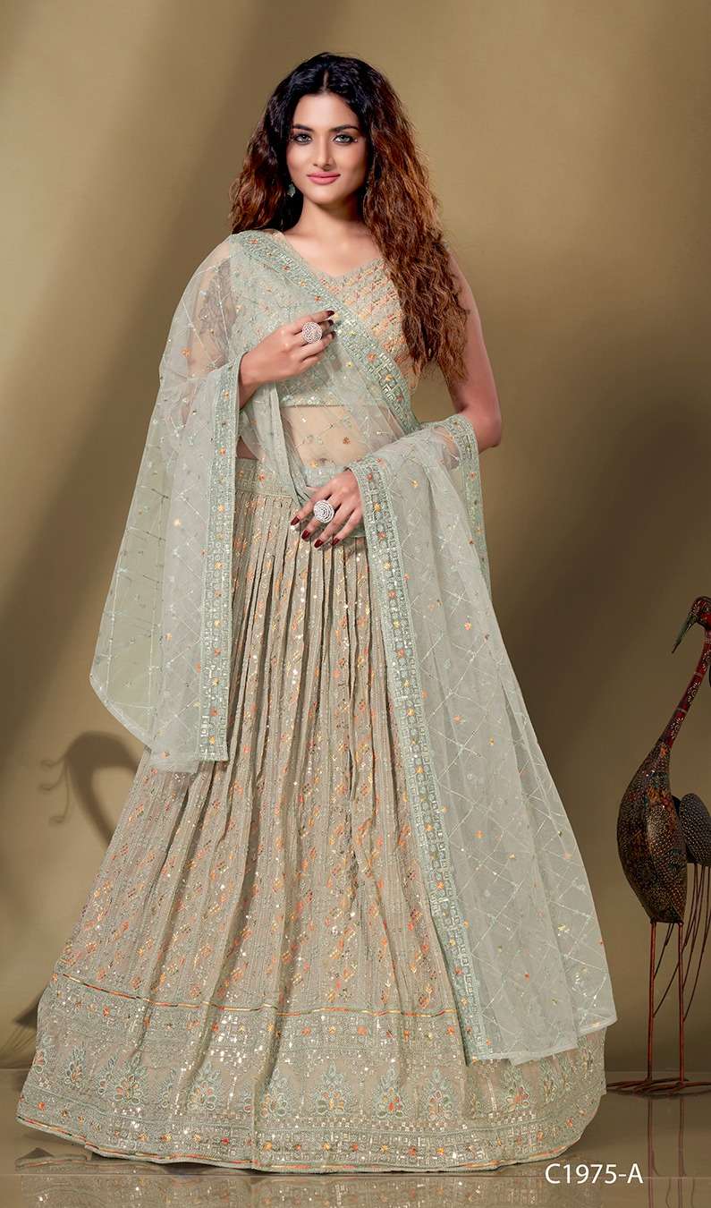 C-1975 COLOURS BY AMOHA TRENDZ VISCOSE GEORGETTE LUCKNOWI LEHENGAS