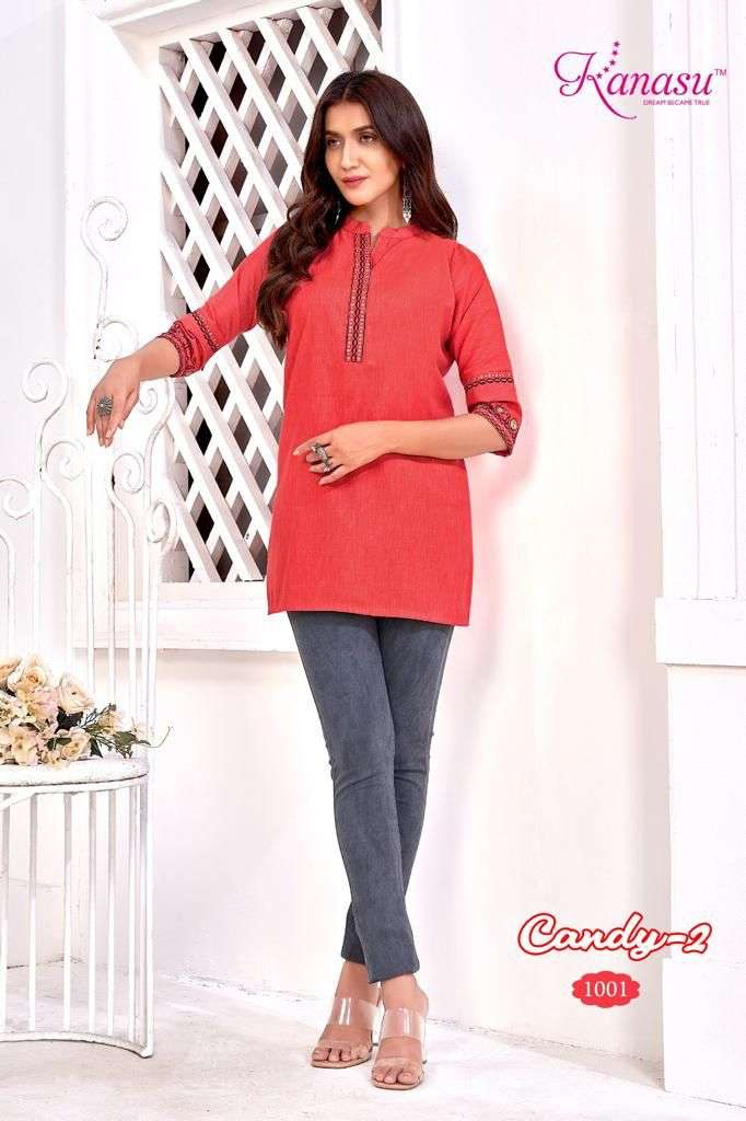 CANDY VOL-02 BY KANASU 1001 TO 1008 SERIES RAYON EMBROIDERY KURTIS