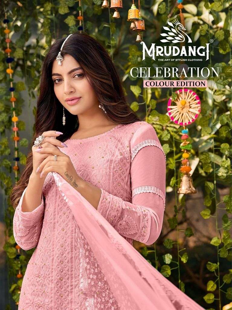 CELEBRATION 2041 SERIES BY MRUDANGI 2041-F  TO 2041-J SERIES FAUX GEORGETTE DRESSES