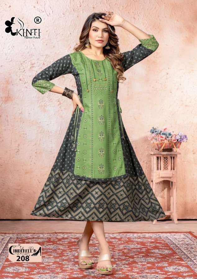 CINDERELLA BY KINTI 201 TO 208 SERIES 14 KG RAYON STITCHED KURTIS