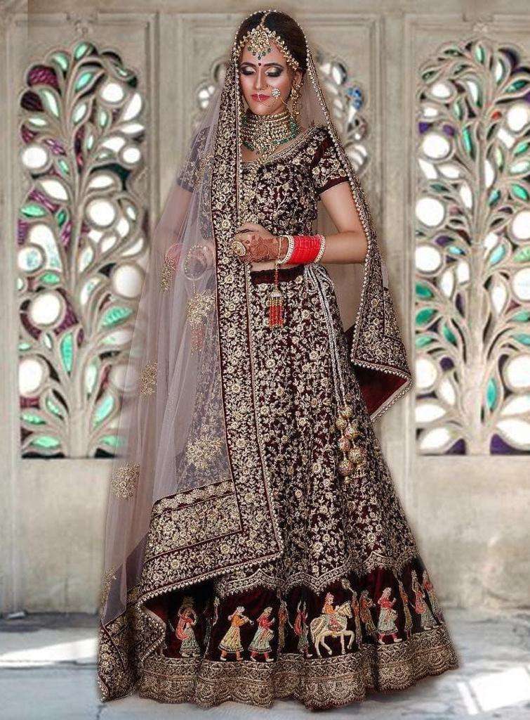 DJ-134 HIT DESIGN BY ASLIWHOLESALE VELVET MULTIWORK BRIDAL LEHENGA