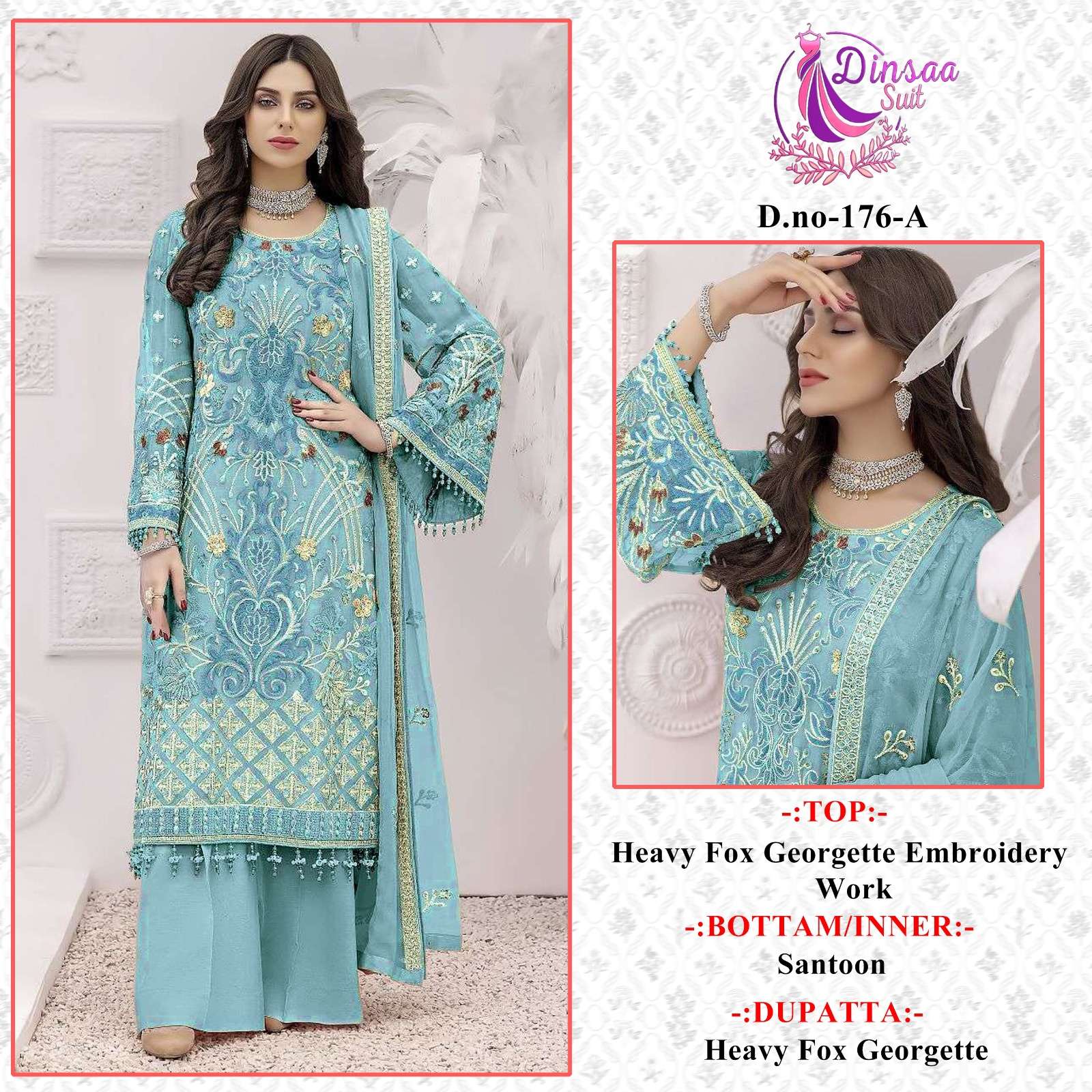 DS-176 COLOURS BY DINSAA SUIT 176-A TO 176-D SERIES GEORGETTE PAKISTANI DRESSES