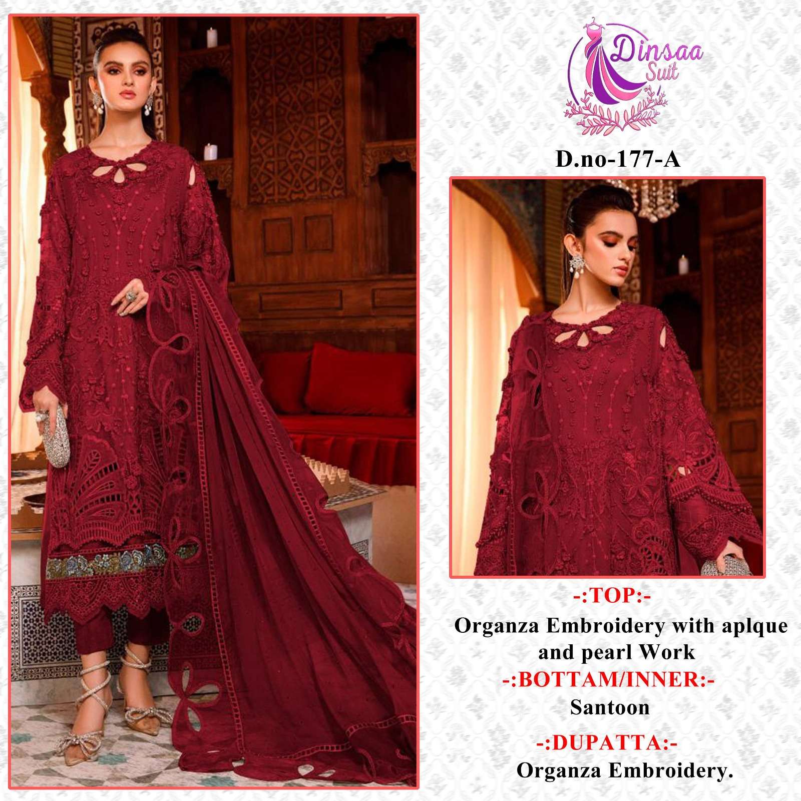 DS-177 COLOURS BY DINSAA SUIT 176-A TO 177-C SERIES ORGANZA PAKISTANI DRESSES