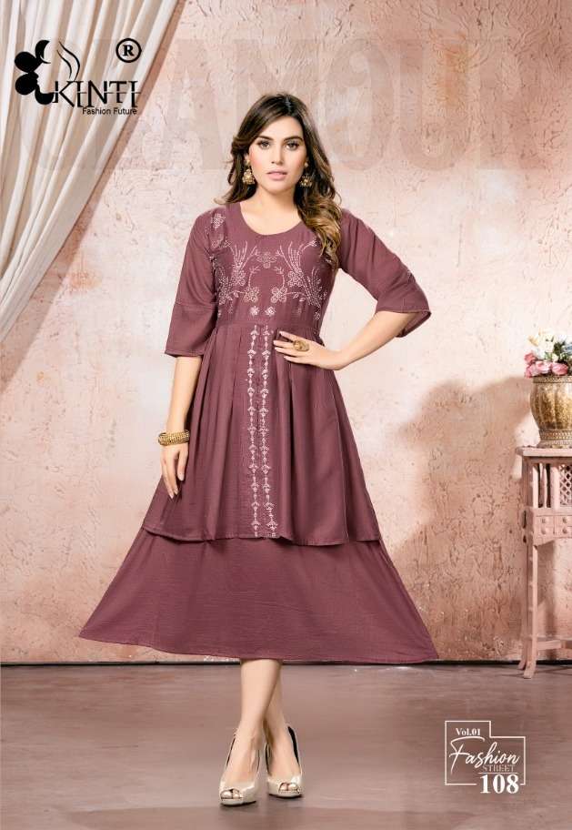 FASHION STREET BY KINTI 101 TO 08 SERIES CHINNON SILK STITCHED KURTIS