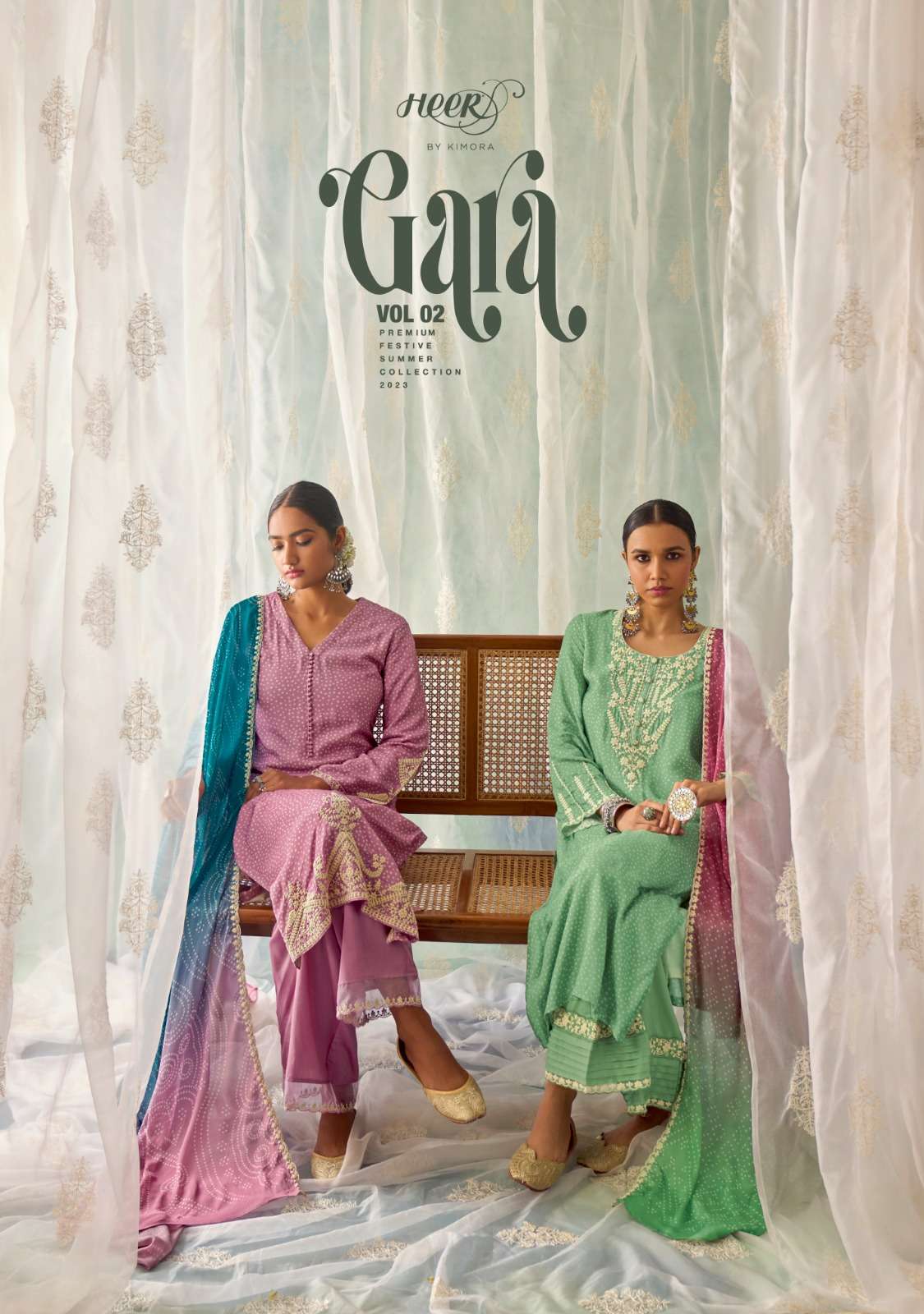 GARA VOL-2  BY HEER 8971 TO 8976 SERIES PURE COTTON SATIN BANDHANI DRESSES