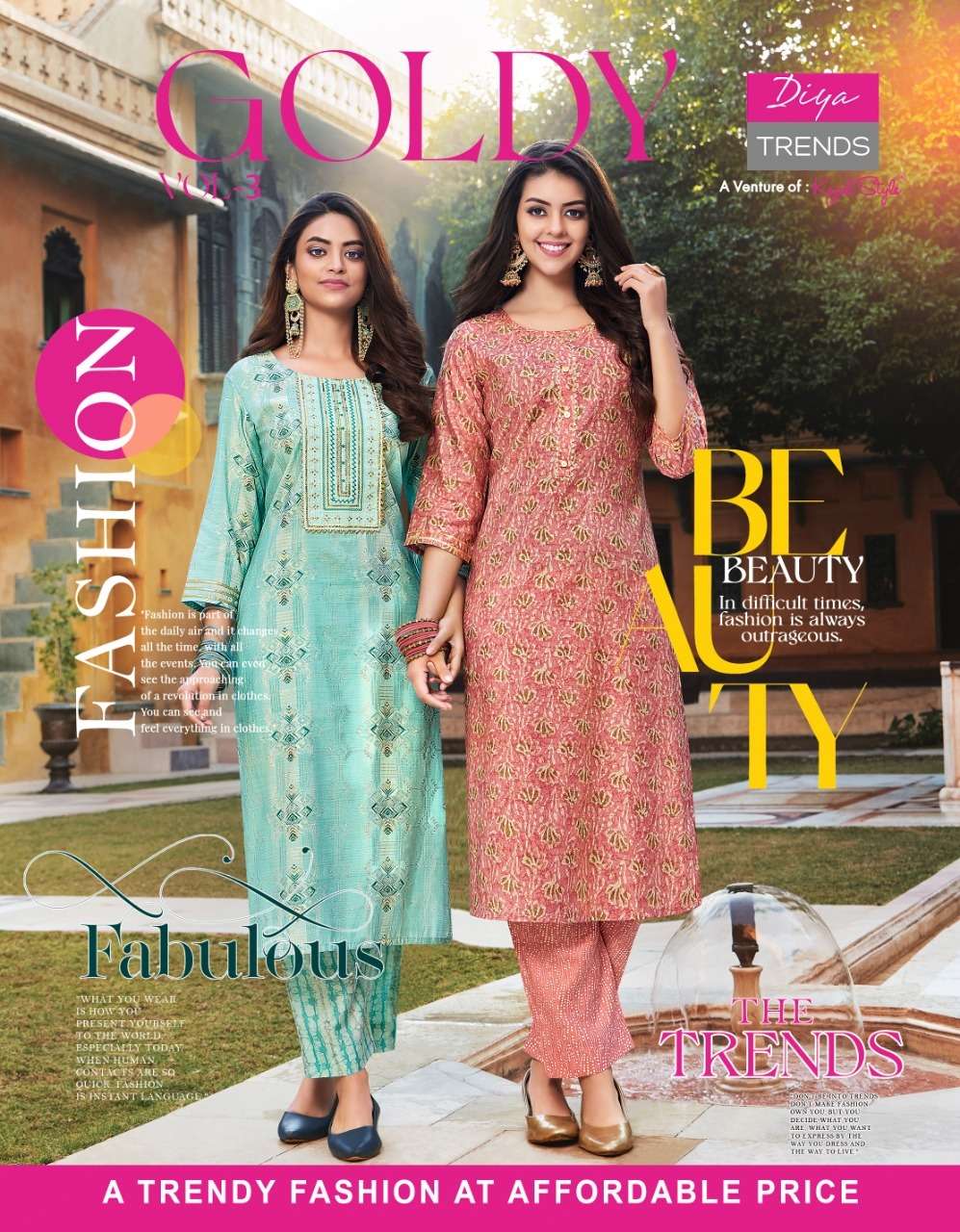 GOLDY VOL-3 BY DIYA TRENDS 3001 TO 3010 SERIES CHANDERI PRINT STITCHED DRESSES