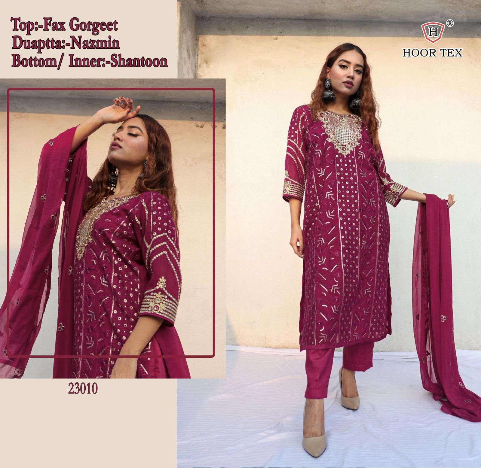 H-23010 HIT DESIGN BY HOOR TEX FAUX GEORGETTE WORK DRESSES