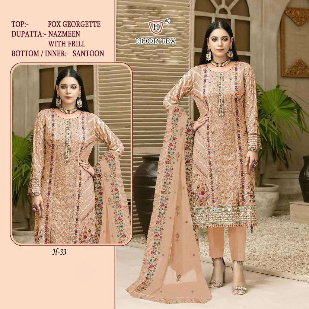 H-33 HIT DESIGN BY HOOR TEX FAUX GEORGETTE WORK DRESSES